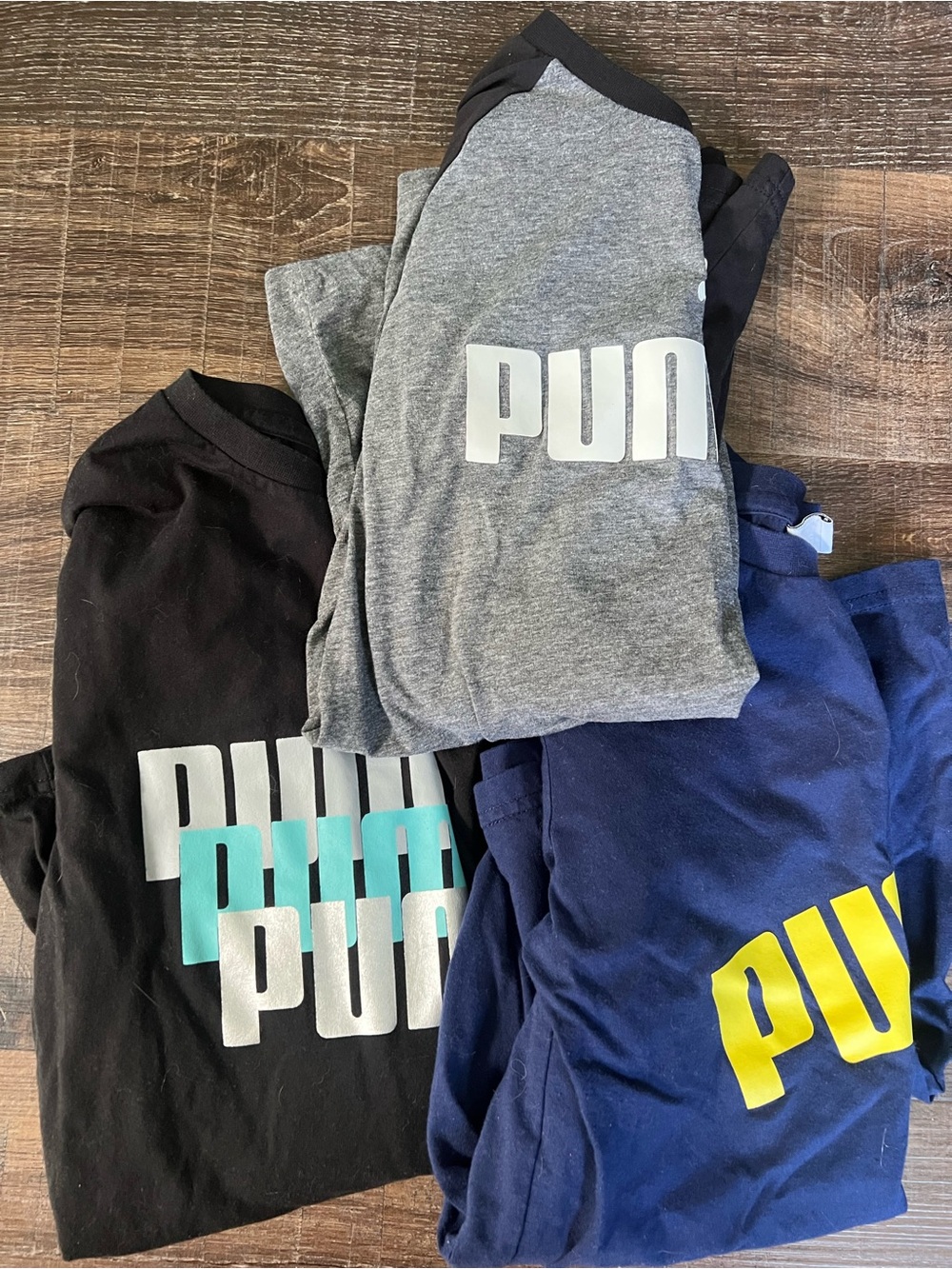 Puma Tee Bundle - Black, Gray, Navy with Aqua & Yellow Logos